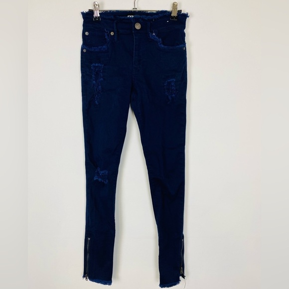 Express Ankle Legging Mid Rise Size 0 Women Skinny Distressed Navy Blue Soft - Picture 1 of 9
